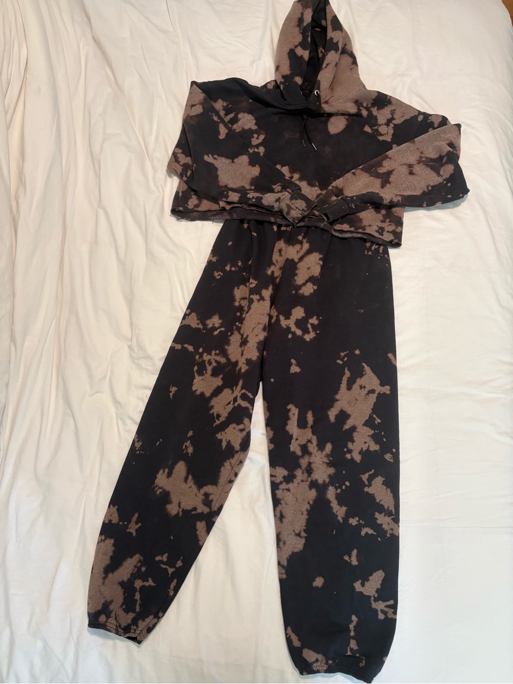 Black & Brown Tie Dye Women's M Sweatpants Sweatshirt Trending Y2K Matching Set